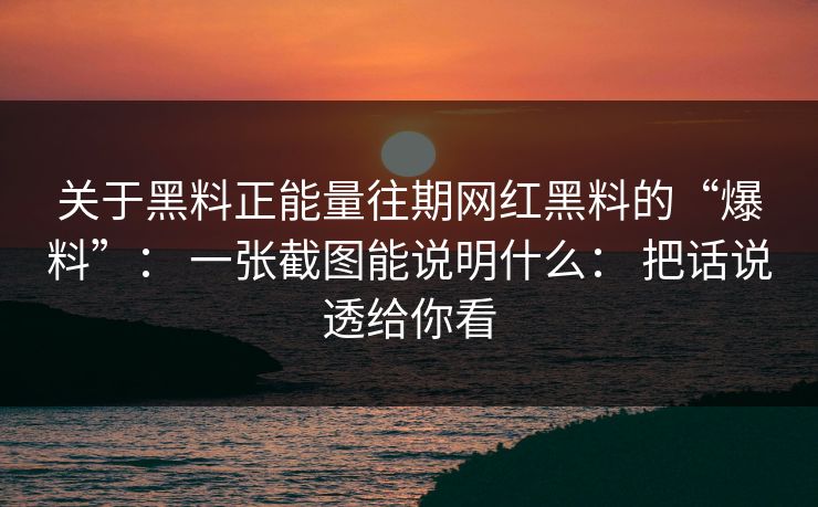 关于黑料正能量往期网红黑料的“爆料”： 一张截图能说明什么： 把话说透给你看