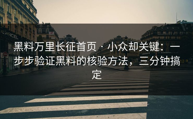 黑料万里长征首页 · 小众却关键：一步步验证黑料的核验方法，三分钟搞定