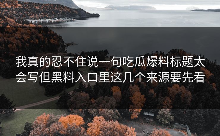 我真的忍不住说一句吃瓜爆料标题太会写但黑料入口里这几个来源要先看