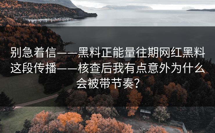 别急着信——黑料正能量往期网红黑料这段传播——核查后我有点意外为什么会被带节奏？